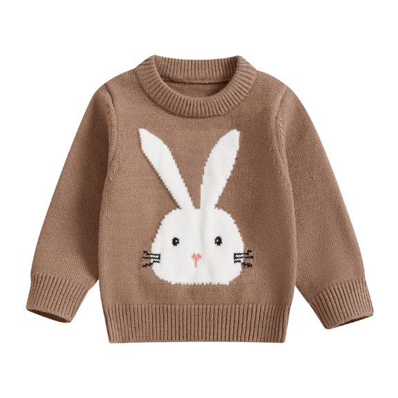 Okbabeha Toddler Baby Girls Easter Outfit Long Sleeve Bunny Embroidery Sweater Infant Cute Knitted Top
