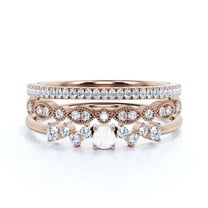 Beautiful Anniversary Gift Minimalist 1.65 Carat Round Diamond Moissanite Engagement Ring, ZigZag Style Wedding Band in 10k Solid Rose Gold, Gift For Woman, Promise Ring, Trio Set, Matching Band