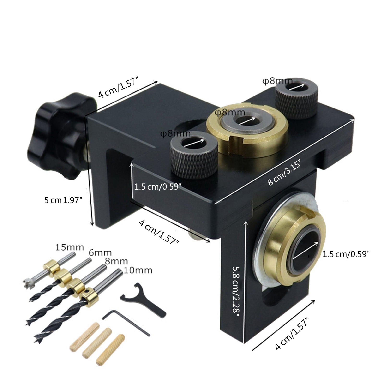 Doweling Jig Kit, 8/10/15mm Pocket Hole Jig Set With Positioning Clip,Adjustable Hole Drill Guide Puncher Locator