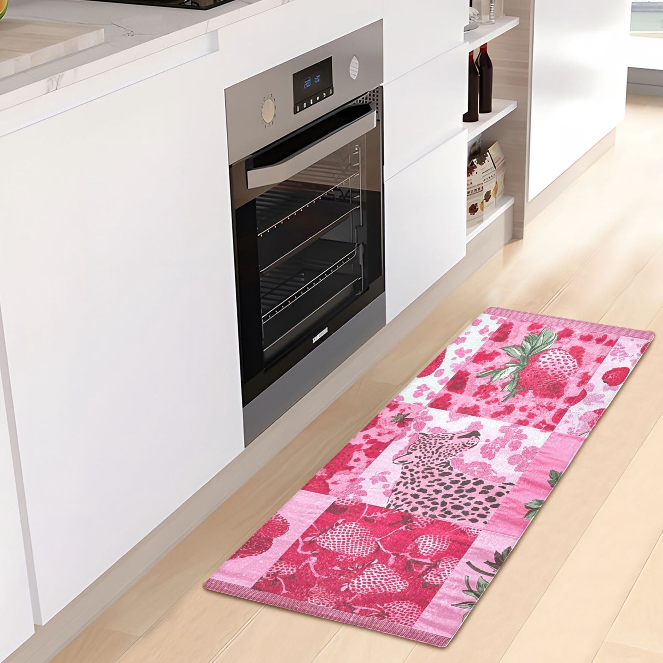 Pink Cheetah Strawberries Bathroom Rug 39x20 Non Slip Quick Dry Washable Bathroom Mats for Bedroom Living Room Kitchen