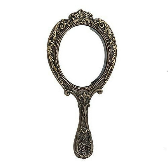 Veronese Design 10 Inch Vintage Skull Brooch Victorian Hand Mirror Cold Cast Resin Bronze Finish Statue Home Decor