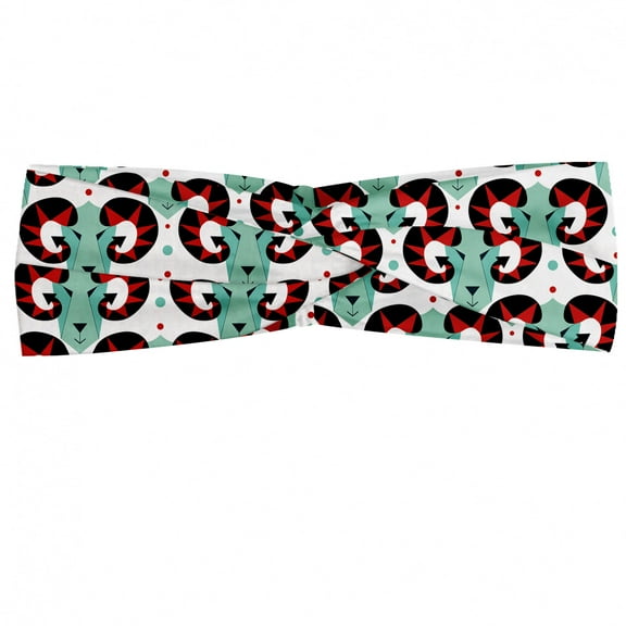Modern Headband, Quirky Goat Heads with Horns Nature Eastern Astrology Asian, Elastic and Soft Women's Bandana for Sports and Everyday Use, Grey Red Coconut, by Ambesonne
