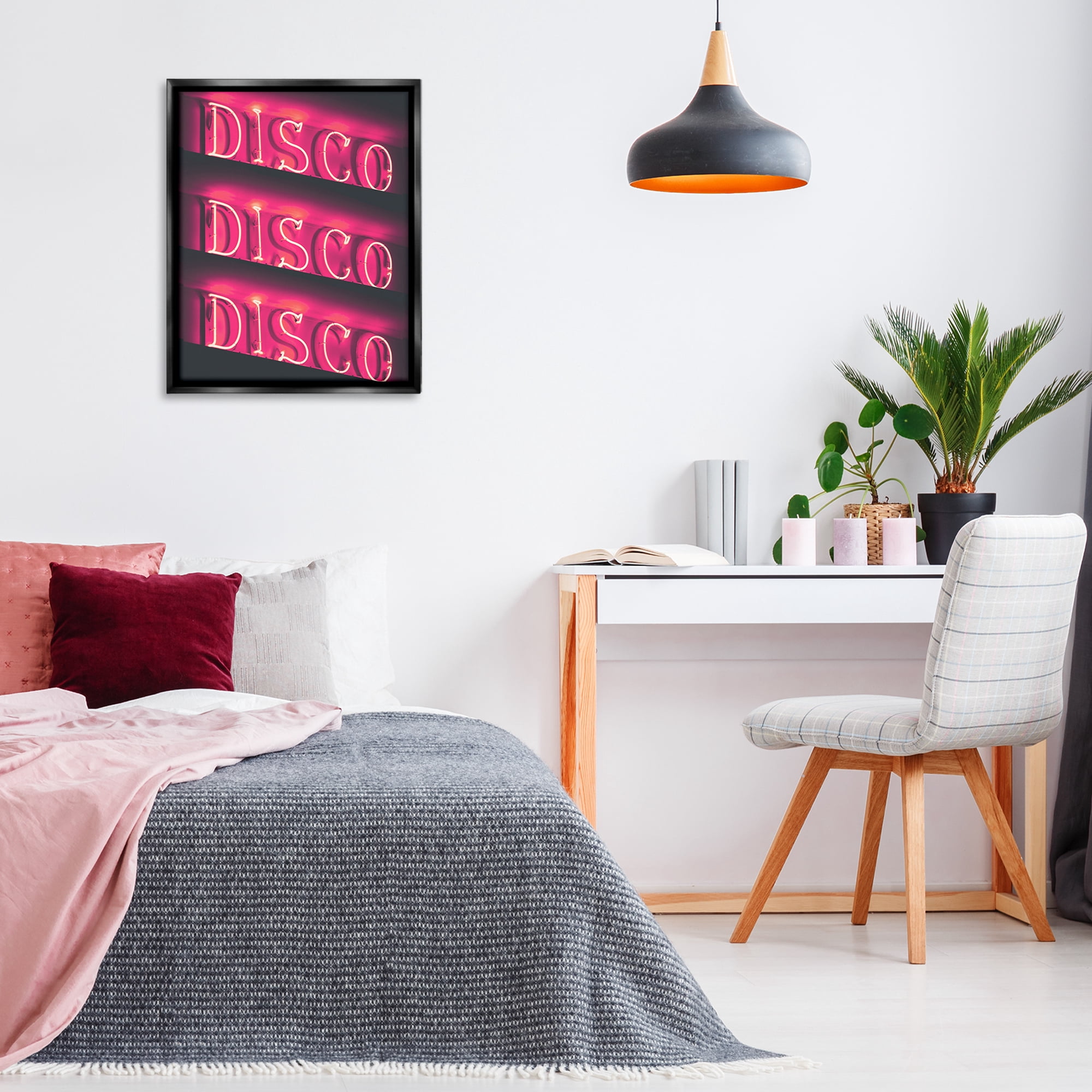 Stupell Industries Pink Disco Neon Lights Typography Painting Black Floater Framed Art Print Wall Art, 25 x 31
