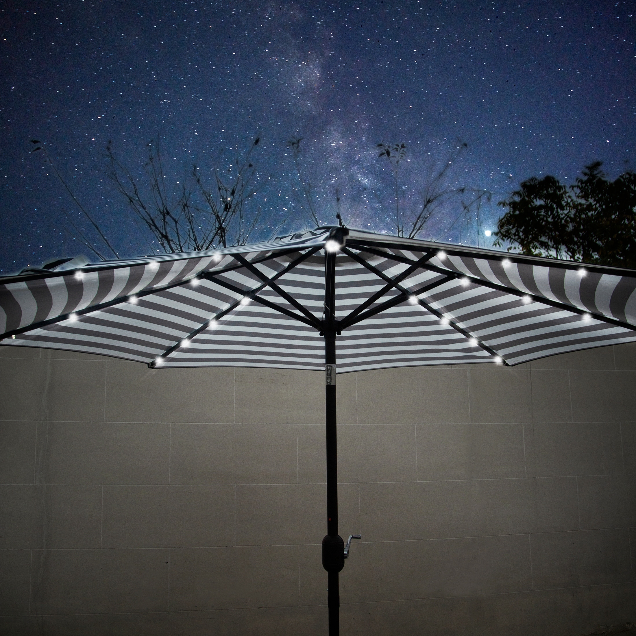 9 Ft. Solar Lighted Patio Umbrella with Base Included Navy Blue