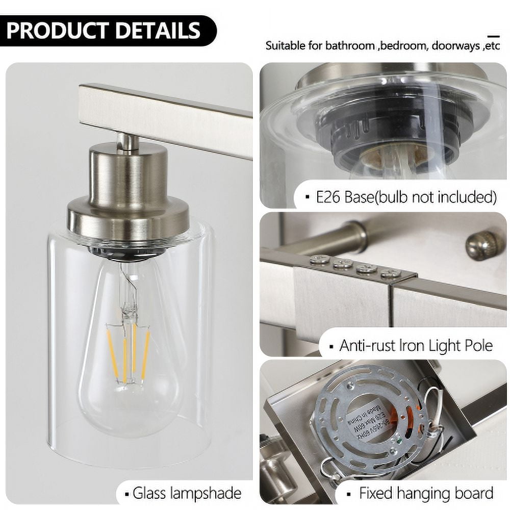 ACE-LIGHTS,Modern 6-Light Bathroom Vanity Light Fixture with Clear Glass Shades & Brushed Nickel Finish,Perfect for Bathroom,Dressing room,Living Room,Bedroom(Brushed Nickel)