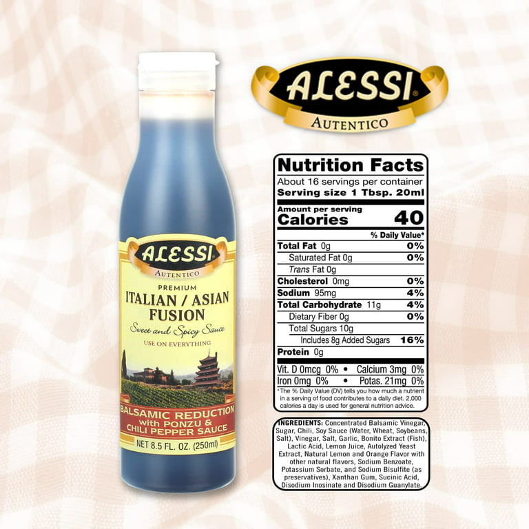 Alessi Authentic Premium Italian/Asian Fusion Balsamic Vinegar Reduction  with Ponzu & Chili Pepper Sauce, 8.5 oz [Pack of 6]