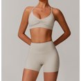 thumbnail image 2 of PISONIC Women Two Piece Workout Sets Support Ruched Cross Back Sports Bras Matching Booty Lifting Shorts Gym Yoga Outfits, 2 of 6