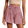 thumbnail image 2 of Beach Shorts for Women Summer Casual Cotton Linen Lightweight Elastic Waist Wide Leg Pleated Loose Shorts, 2 of 5