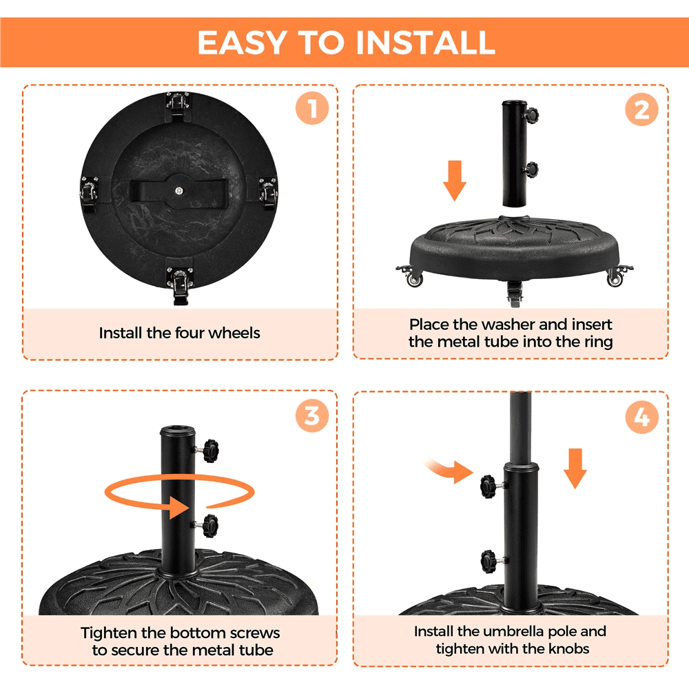 Renwick 20" Heavy Duty Patio Market Umbrella Base with Castors, Black