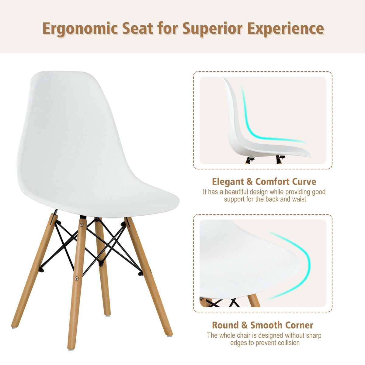 Gymax Set of 4 Modern Dining Side Chair Armless Home Office w/ Wood Legs White