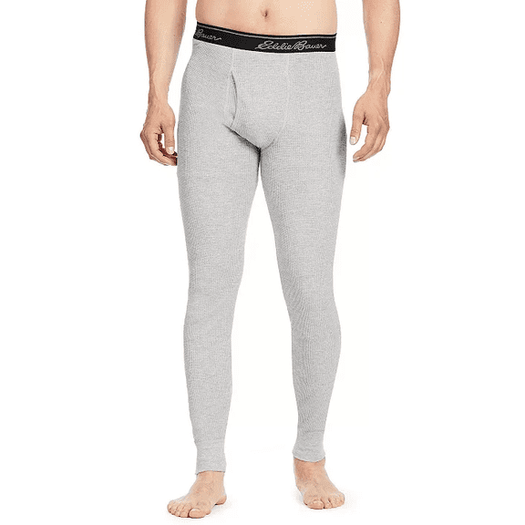 Eddie Bauer Men's X-Large Warm Cotton Waffle Ultrasoft Base Layer Pants, Grey