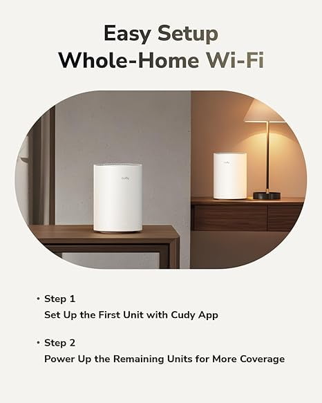 Cudy - Dual Band BE3600 Wi-Fi 7 Mesh System, 3.6 Gbps 160 Mhz, 2900 Sq.ft, 3 Gigabit Ports, Multi-VPN, Cudy APP