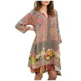 thumbnail image 2 of Sakmal Knee Length Womens Dresses Under $5 Yellow Shift Dress Graphic Vintage 3/4 Sleeve V-Neck Ladies for Women Trendy, 2 of 6