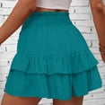 thumbnail image 4 of Linen Ruffle Shorts for Women Baggy Elastic High Waisted Layered Shorts Casual Flowy Wide Leg Tiered Shorts Dark Green XXL, 4 of 5