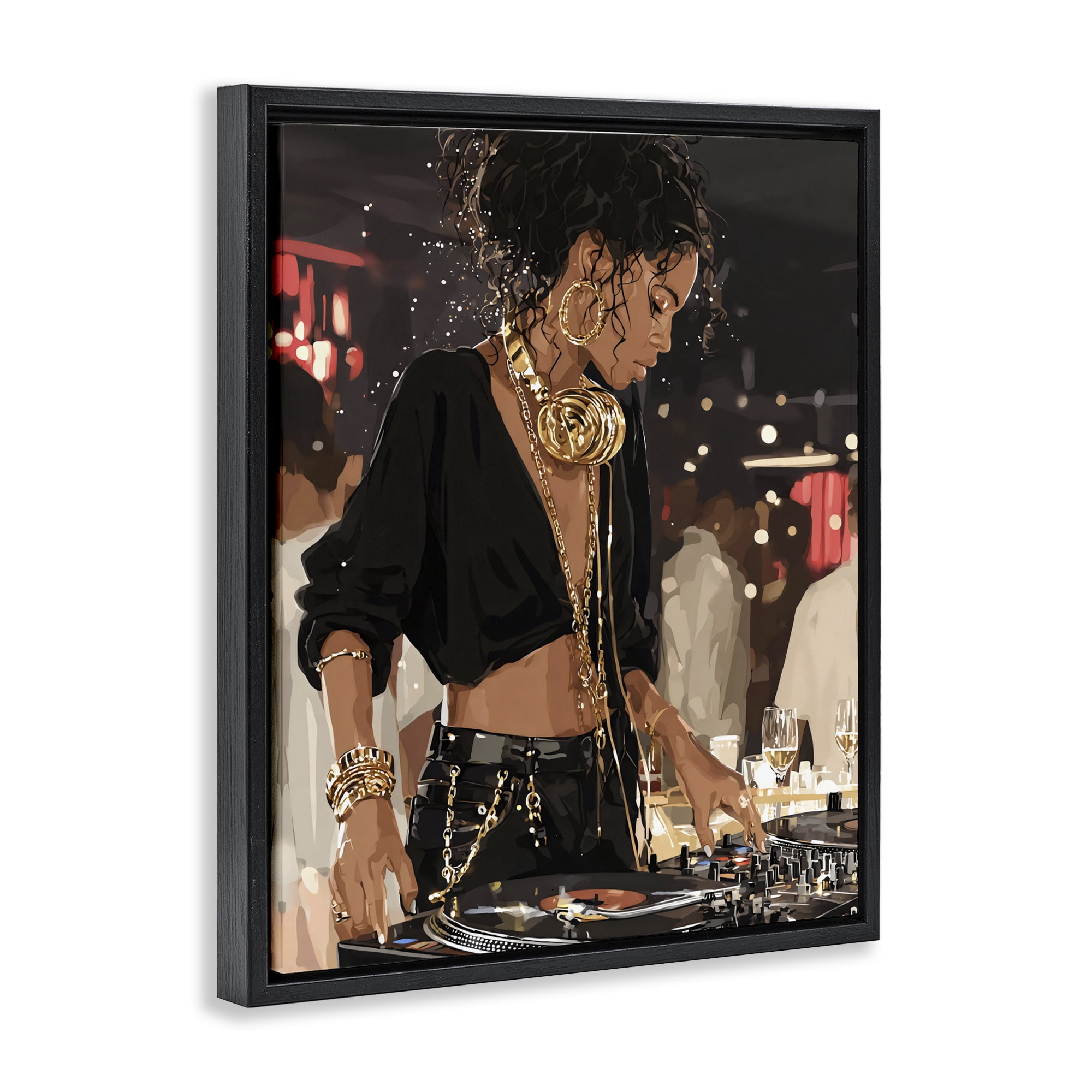 Stupell Industries Touches Of Gold DJ Black Framed Floater Canvas Wall Art, design by Franklyn Gregory