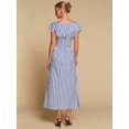 thumbnail image 2 of Blue And White Striped Off-Shoulder Cinched Waist Midi Dress For Women, 2 of 6
