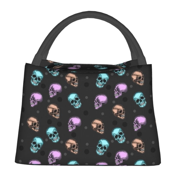 Balery purple cyan brown Skull Bolsa de Aislamiento Portátil – Bolsa de Almuerzo con Forro de Aluminio Mejorado, Funda Impermeable y Fácil de Limpiar para Picnic y Caja de Almuerzo