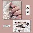 thumbnail image 1 of Press On Nails HUOGUO, a cuadros, estilo francés, largo, 24 unidades, 1 of 3