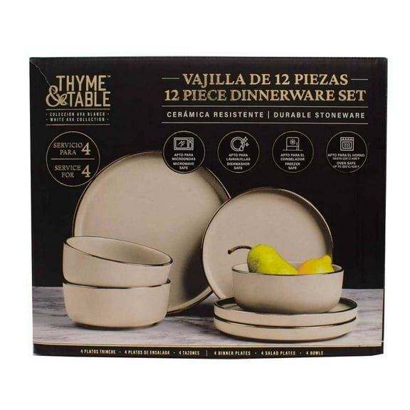 Vajilla Thyme & Table de Cerámica de 12 Piezas Blanco