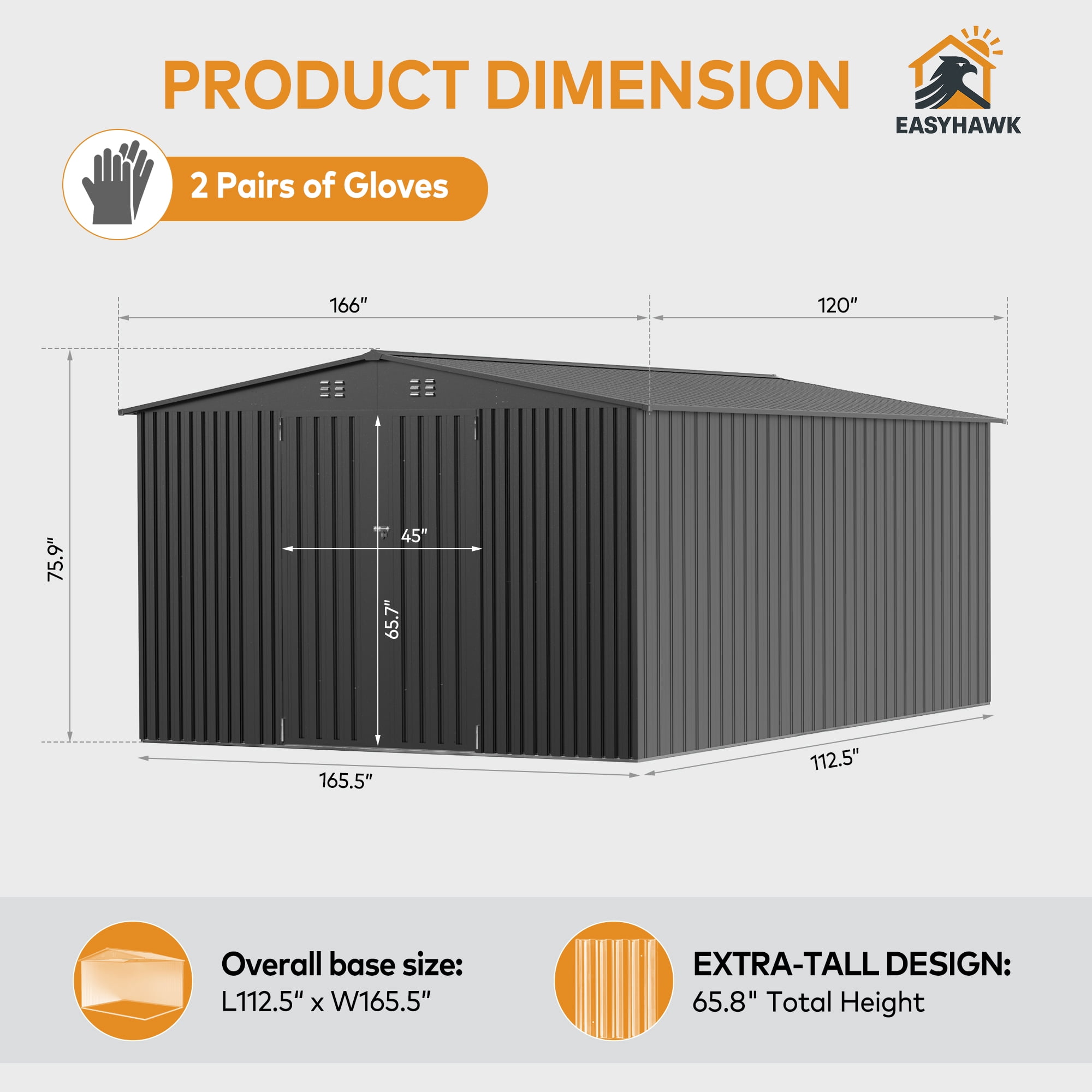 EasyHawk 10 ft x 14 ft Heavy-Duty Steel Outdoor Storage Shed with Lockable Doors for Backyard Use