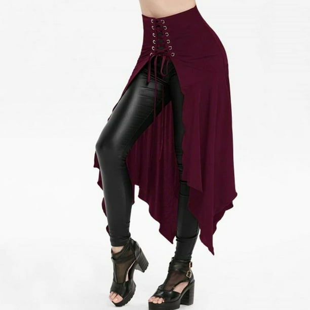 Womens Halloween Costumes Gothic Skirts for Women Women Halloween Gothic Punk Asymmetric Lace-up Slit Front Skirt A-Line Skirt