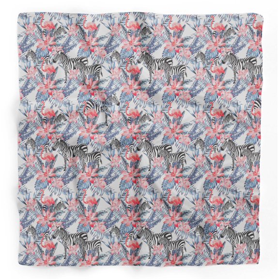Bimba White Tropical Leaves,Wild Animal & Flamingo Bird Printed Pure Silk Scarf Neck Wrap Summer Hair Bandanas For Women 40 x 40 Inches