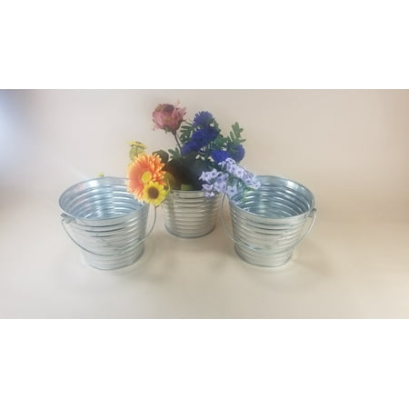 - 3 pc Galvanized Bucket w/ notched handle 2 qt #129 flower pot weddings table
