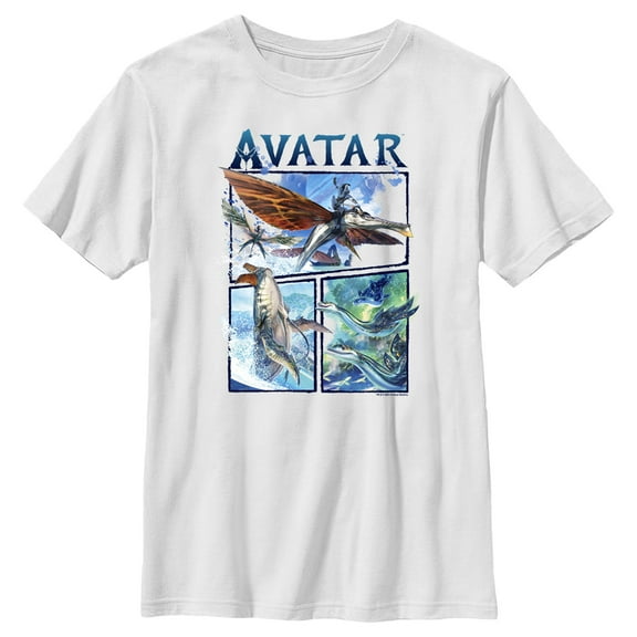 Boy's Avatar: The Way of Water Watercolor Air and Sea Creatures Logo  Graphic Tee White Medium