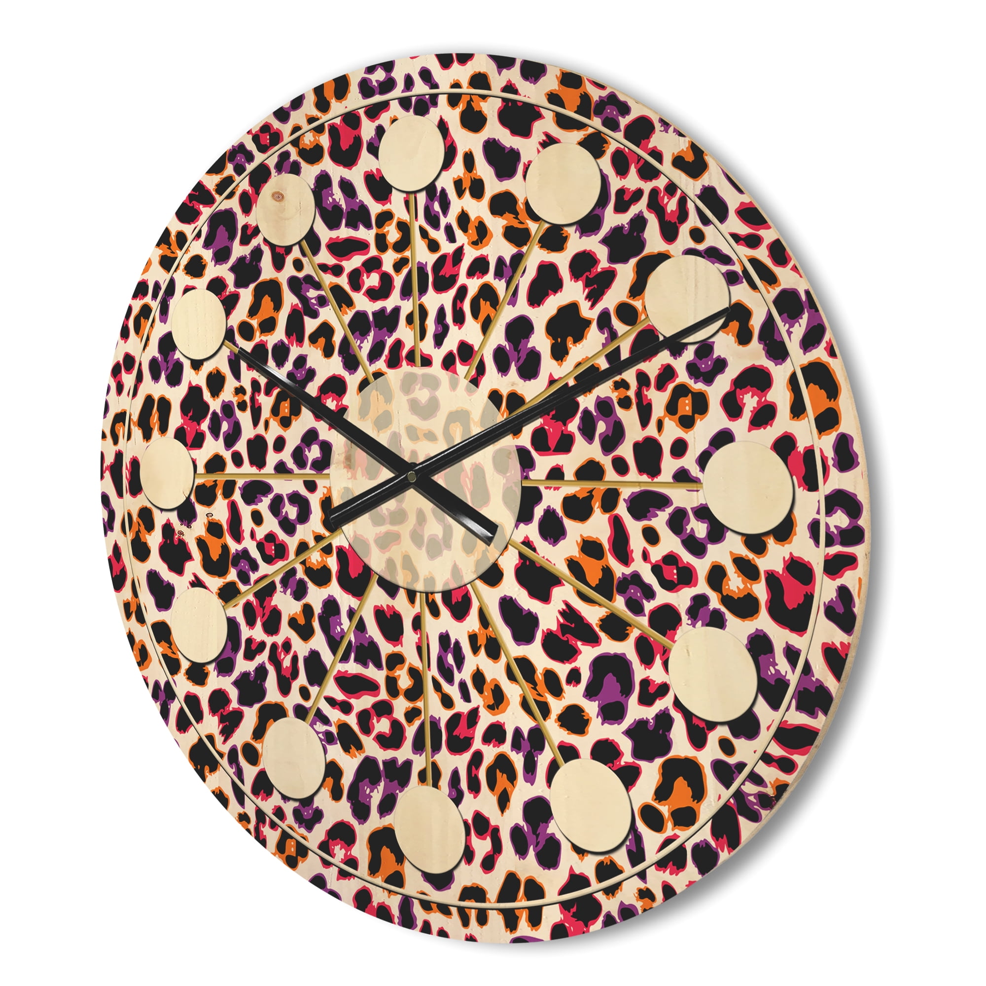 Designart 'Leopard Fur Safari Pattern VII' Mid-Century Modern Wood Wall Clock