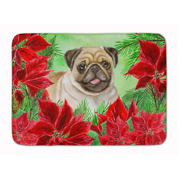 Fawn Pug Poinsettas Machine Washable Memory Foam Mat