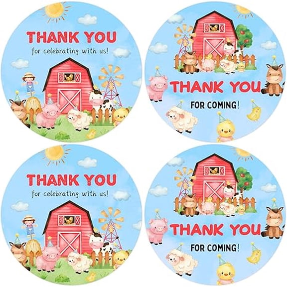 80Pcs Barnyard Baby Shower Thank You Stickers Farm Animals Round Gift Stickers Blue Cute Adhesive Labels for Boys Girls Birthday Baby Shower Packaging Envelope Gift Wrap Party Favors
