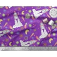 thumbnail image 3 of Soimoi Purple polyester Crepe Fabric Stars & Rocket Galaxy Print Fabric by the Yard 52 Inch Wide, 3 of 3