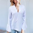thumbnail image 2 of Holzkary Women's Long Bell Sleeve Tops Ruffle Blouse for Work Dressy Casual Work Tunic Shirts Clothes 2025 Fashion V Neck Drilling Solid Color Long Sleeve Blouses Light Weight Work Shirts White M, 2 of 5
