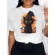 thumbnail image 1 of Halloween Black Cat and Pumpkin Graphic T-Shirt, Casual Crew Neck Short Sleeve Tee, Knit Fabric, All-Season Women's Top, 1 of 6
