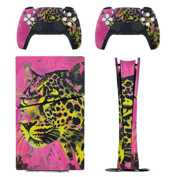 Neon Pink Leopard Console Skin Bundle for PS5 Pro Slim Disc & Digital / PS4 – Full Wrap Dual Controller Flair