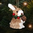 thumbnail image 3 of 1 Pc Woodland Animal Xmas Ornament Sisal Straw Rustic, Classic Farmhouse Sisal Straw Friends Animal Figurine with Pinecone Berry, Neutral Rustic Forest Hanging Accessory, Trees, Wreaths, 2D, 3 of 6