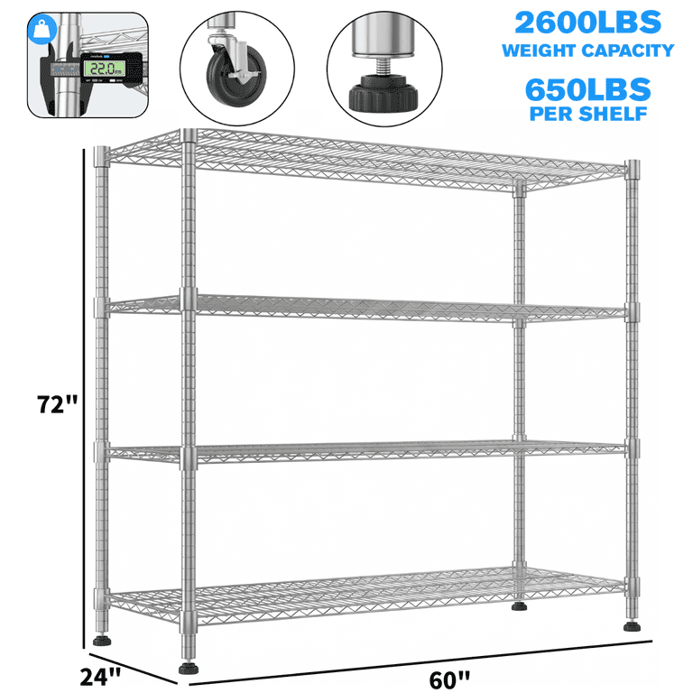 Legooin 4-Tier Metal Shelving with Wheels, 72"H photo 2