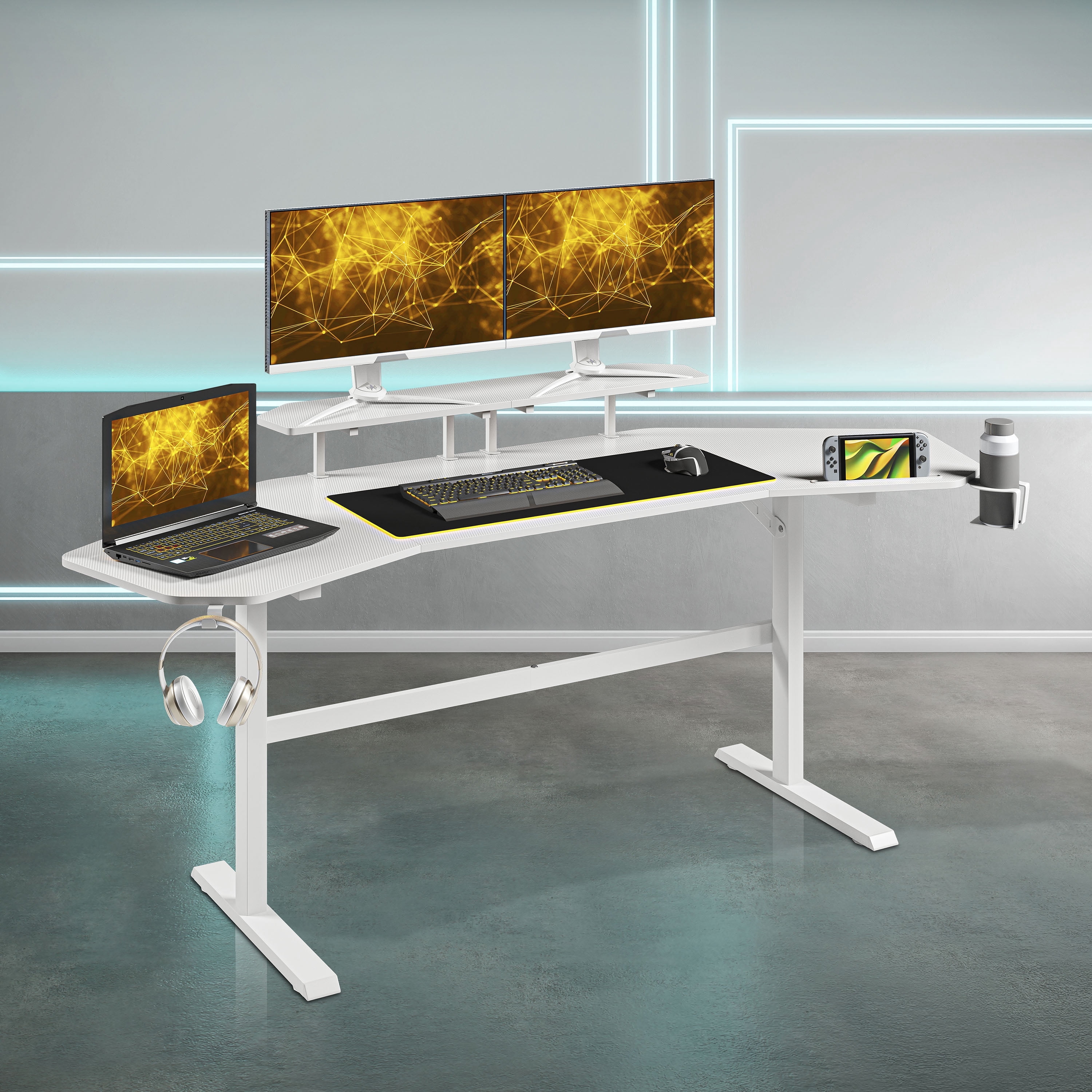 Techni Sport Red Stryker Gaming Desk with Headphone Holder and