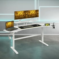 Newboti TS911D Gaming Desk with Shelves & Accessory Holder, White 808936630874044