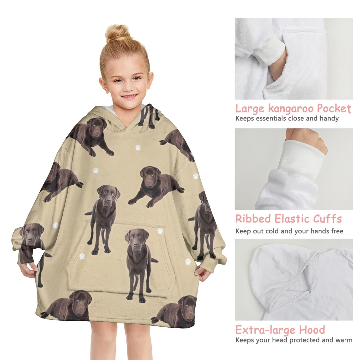 Cute Labrador Blanket Hoodies for Kids 6-13YR Oversize Wearable Blanket Hoodies for Boys Girls Teens