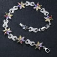 thumbnail image 5 of Amethyst Purple Cubic Zirconia Flower Charm Bangle Bracelets for Women Lady, 5 of 9
