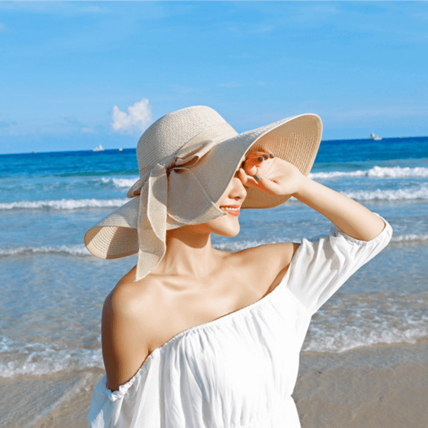 Chapeau Femme Protection Solaire Pliable Grands avant Toits Plage Chapeau Soleil Plage Vacances en Bord de Mer Sortie Chapeau de Paille Beige S01 Walmart