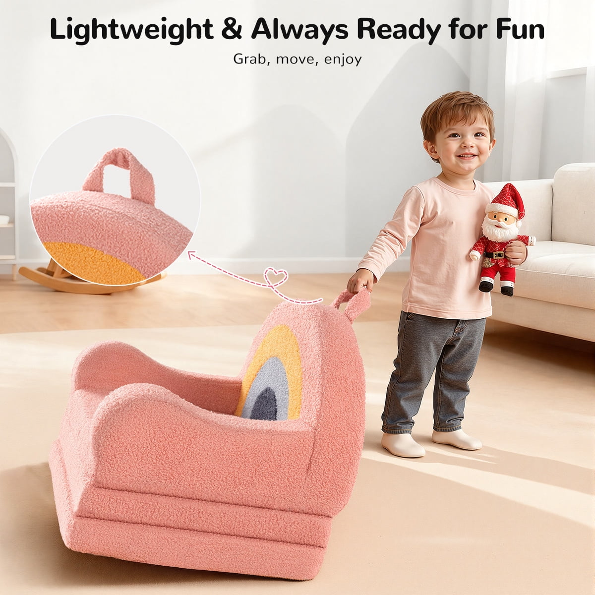 Toddler Sofa, 2-in-1 Kids Sofa, Easy to Move Toddler Chair, Toddler Beds for Gift, Rainbow