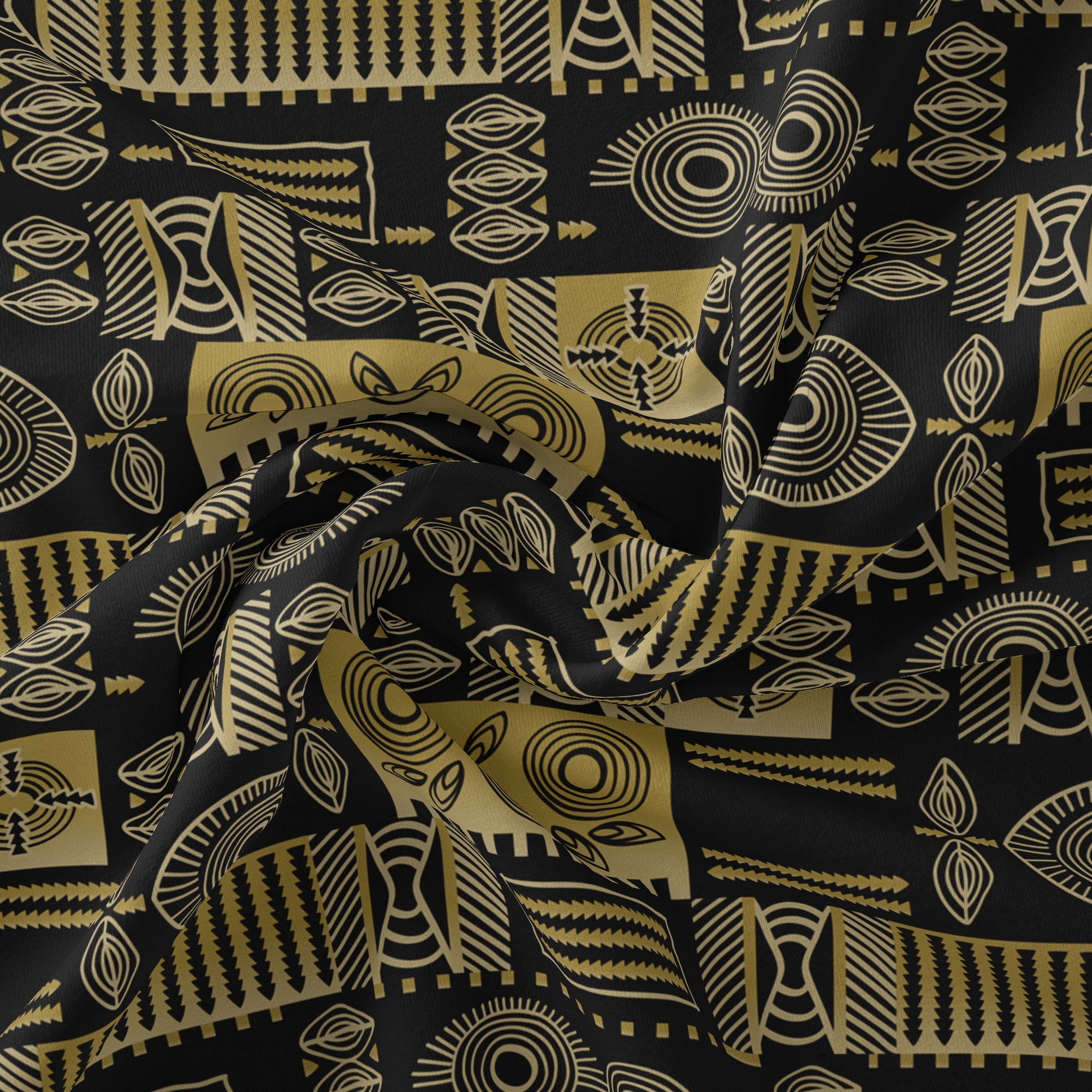1 Yard 100% Cotton African Instinct, Black, 44" Wide for Quilting & Sewing by David Textiles