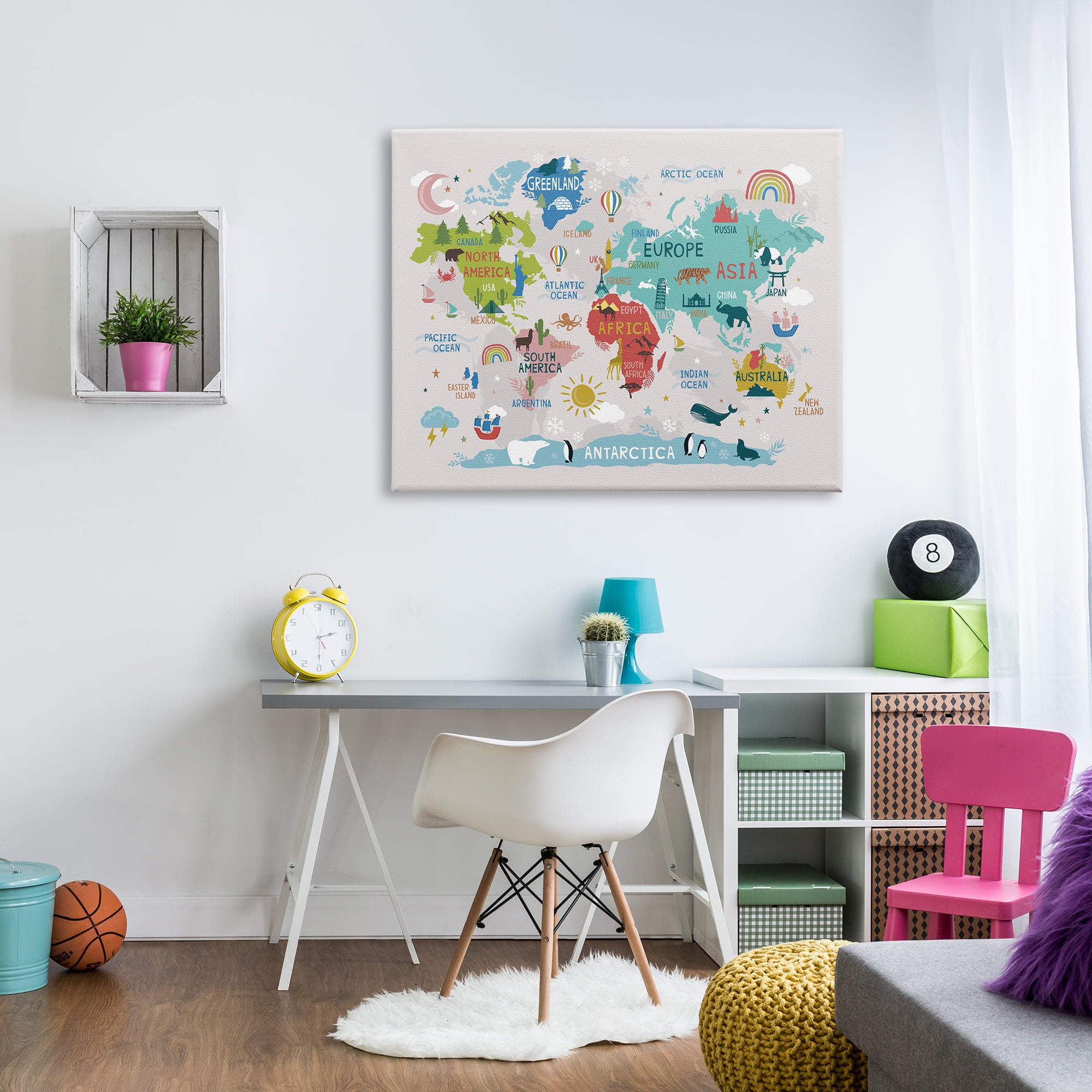 Stupell Industries Native Animals World Map Educational Wildlife Atlas Graphic Art Gallery Wrapped Canvas Print Wall Art, Design by Lisa Whitebutton