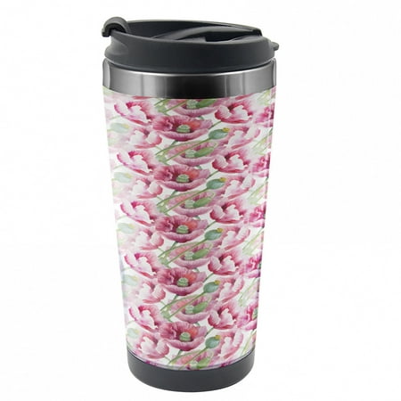 

Floral Travel Mug Blooming Summer Garden Steel Thermal Cup 16 oz by Ambesonne