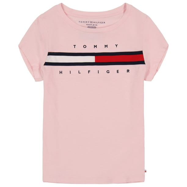 Camiseta Tommy Hilfiger para niña con diseño de bandera rosa, sombra rosa, 8-10 años
