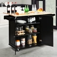 thumbnail image 3 of Gymax Drop-Leaf Kitchen Island Trolley Cart Wood Storage Cabinet w/ Spice Rack Black, 3 of 10