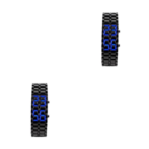 Reloj Bearachild LED Sin Rostro Digital Estilo Retro Mano Cadena Completa Luz Azul 2Conjunto