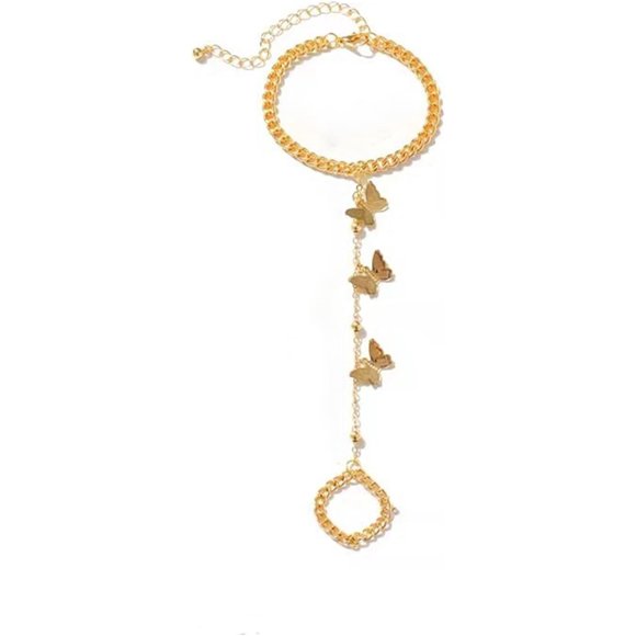 Hand Chain Ring Bracelet Hand Chain Punk Bracelet Hand Chain Bracelet Gothic Chain Butterfly Bracelet Gold Chain Bracelet Hand Jewelry For Women[J6447]
